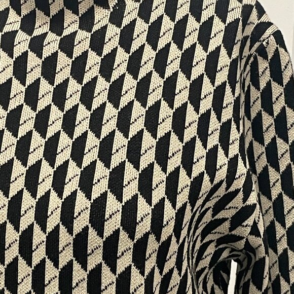 MAX STUDIO M Black Beige Diamond Knit Mock Neck Sweater Top Preppy Vintage Retro - Picture 4 of 9